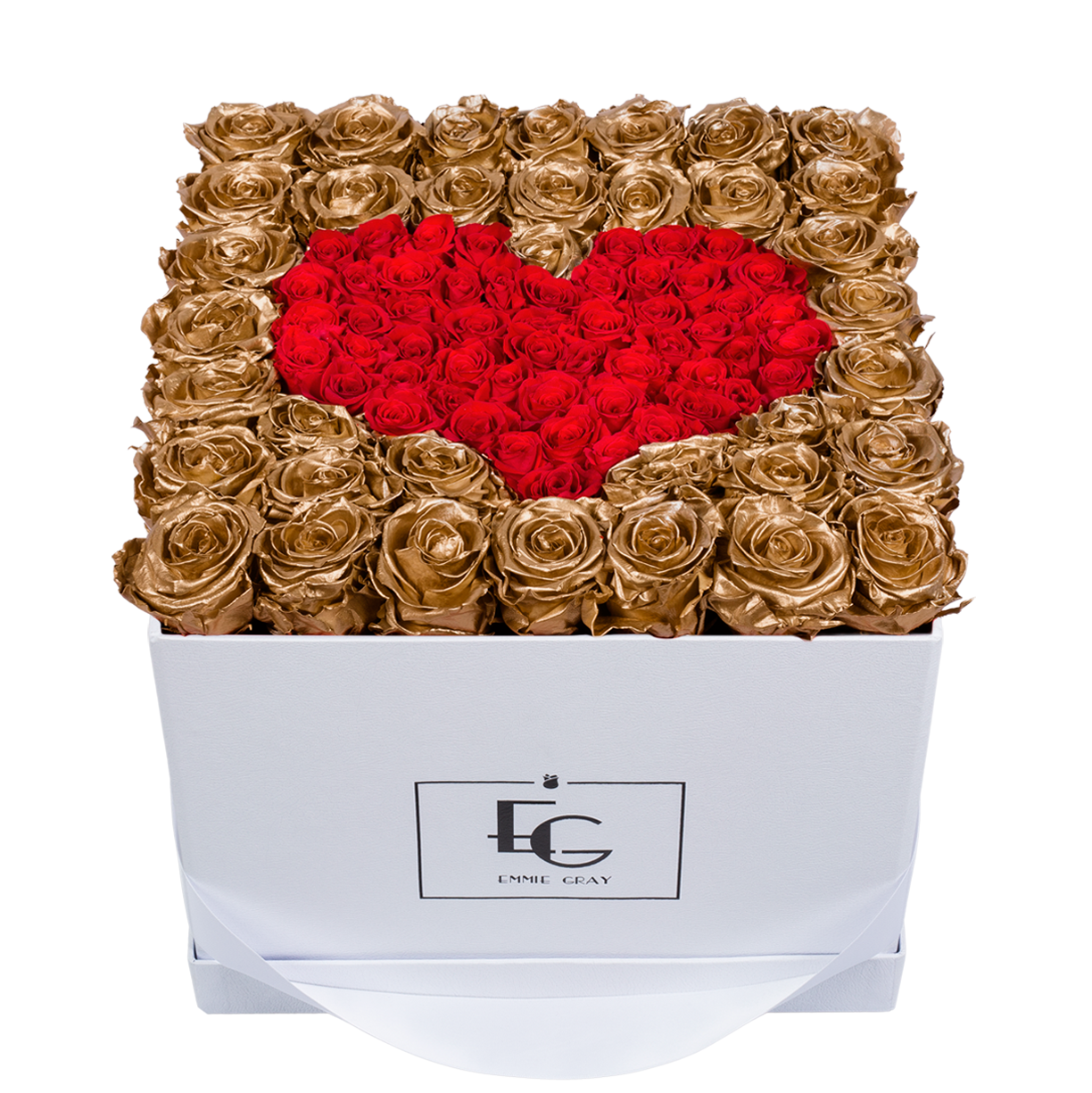 HEART SYMBOL INFINITY ROSEBOX | GOLD & VIBRANT RED | L