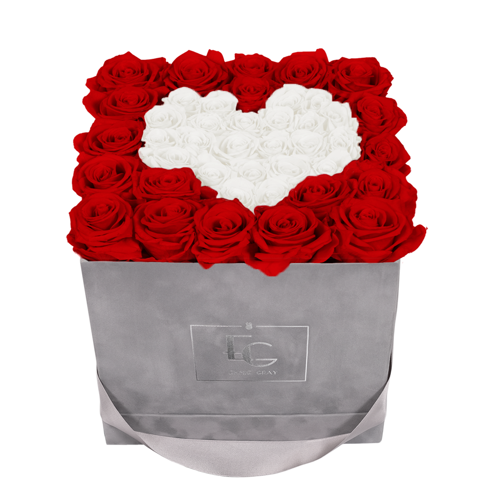 HEART SYMBOL INFINITY ROSEBOX | VIBRANT RED & PURE WHITE | M