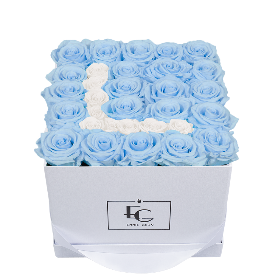 LETTER INFINITY ROSEBOX | BABY BLUE & PURE WHITE | M LETTER INFINITY ROSEBOX | BABY BLUE & PURE WHITE | M