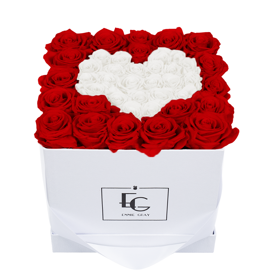 HEART SYMBOL INFINITY ROSEBOX | VIBRANT RED & PURE WHITE | M