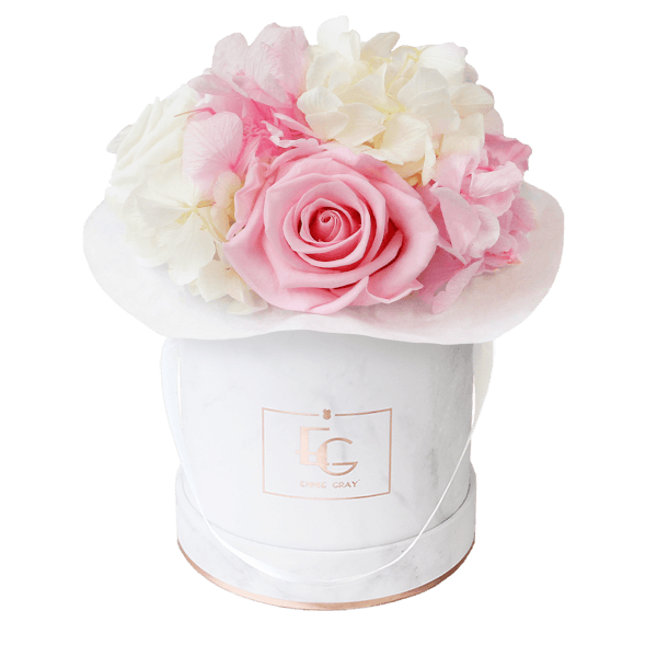 Splendid Hydrangea Mix Infinity Rosebox | Bridal Pink & Pure White | XS