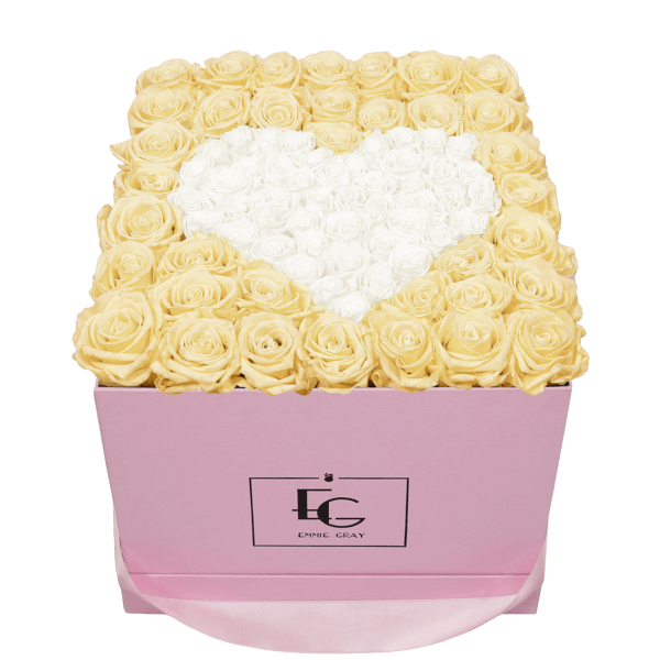 HEART SYMBOL INFINITY ROSEBOX | CHAMPAGNE & PURE WHITE | L