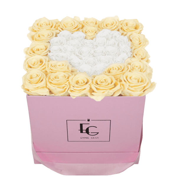 HEART SYMBOL INFINITY ROSEBOX | CHAMPAGNE & PURE WHITE | M