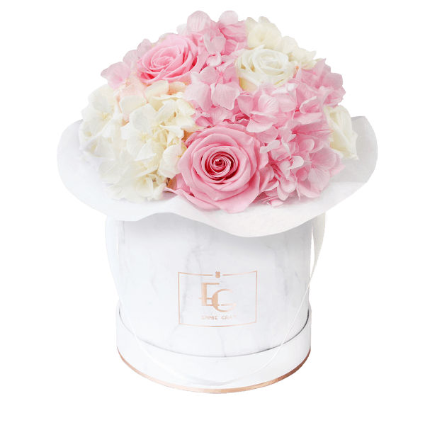 Splendid Hydrangea Mix Infinity Rosebox | Bridal Pink & Pure White | S