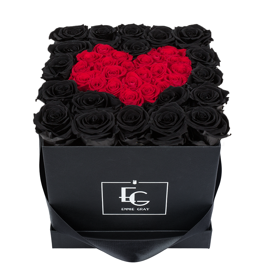 HEART SYMBOL INFINITY ROSEBOX | BLACK BEAUTY & VIBRANT RED | M
