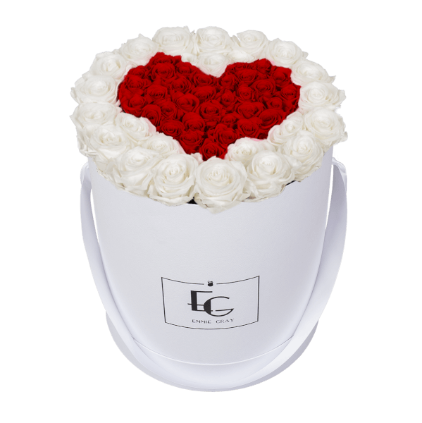 HEART SYMBOL INFINITY ROSEBOX | PURE WHITE & VIBRANT RED | L