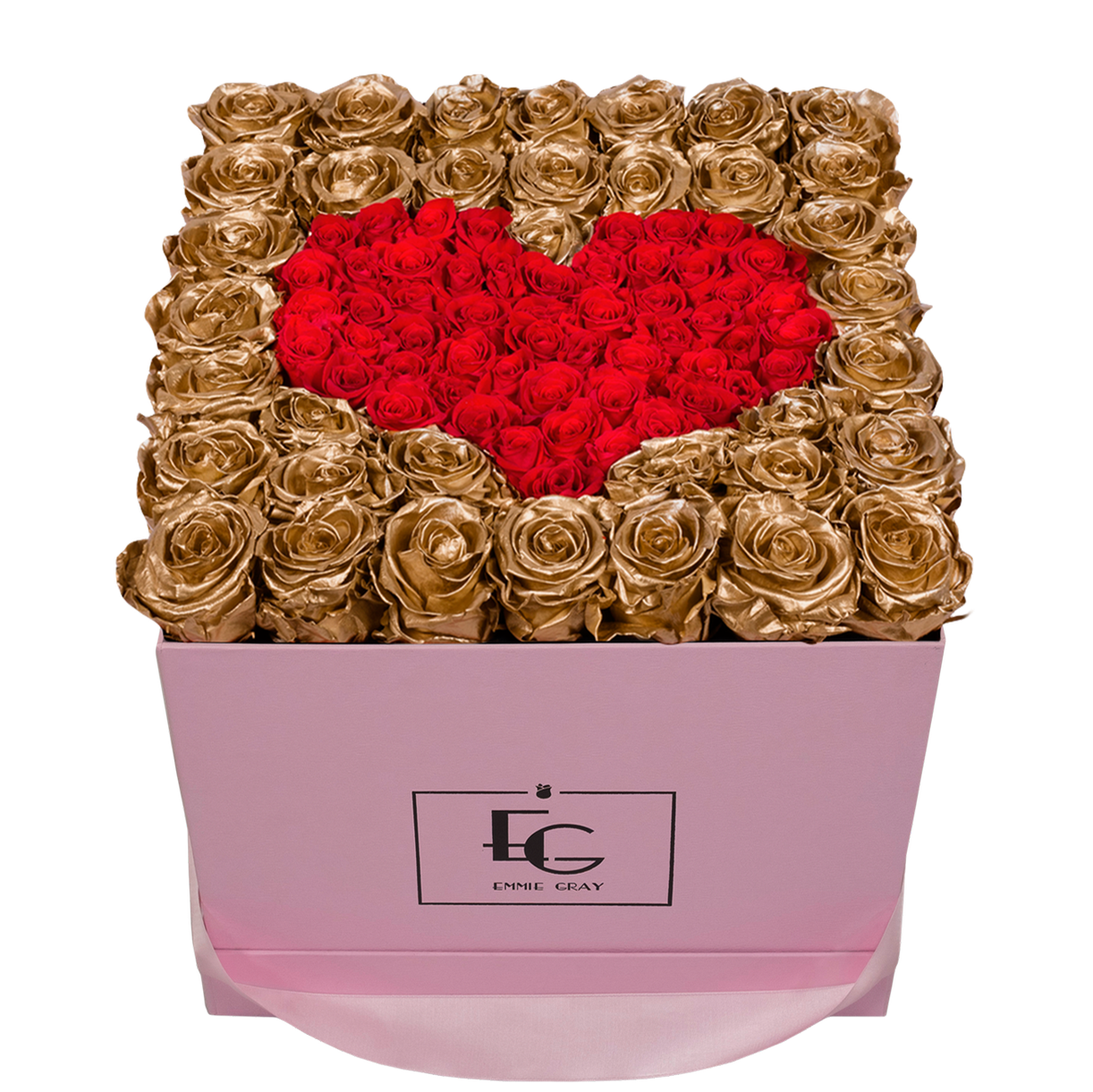 HEART SYMBOL INFINITY ROSEBOX | GOLD & VIBRANT RED | L