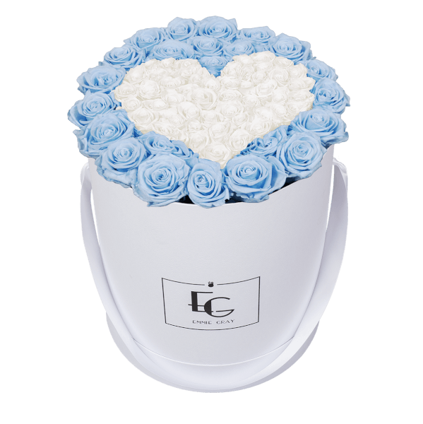 HEART SYMBOL INFINITY ROSEBOX | BABY BLUE & PURE WHITE | L