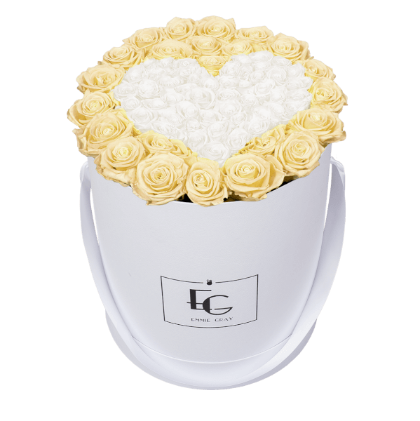 HEART SYMBOL INFINITY ROSEBOX | CHAMPAGNE & PURE WHITE | L