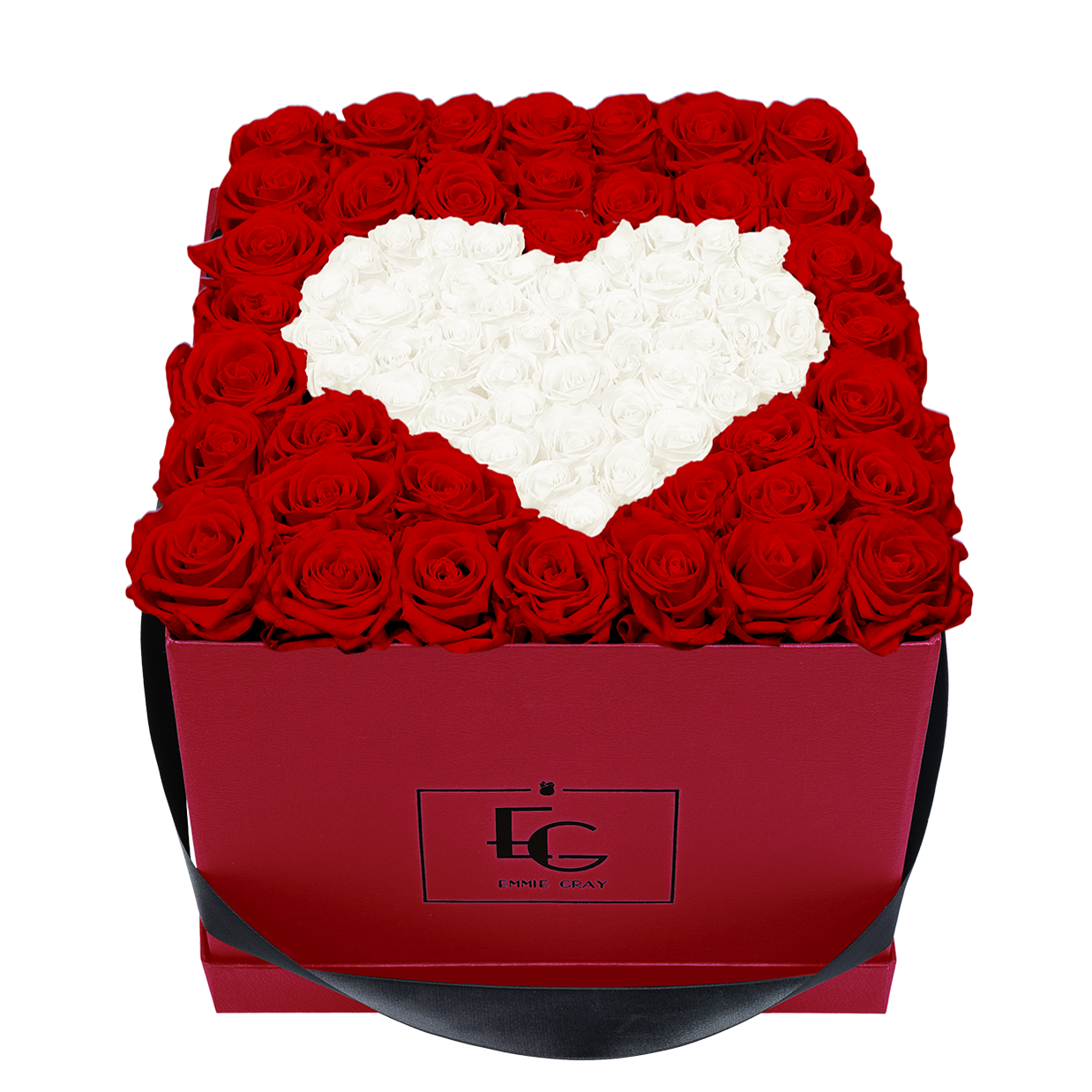 HEART SYMBOL INFINITY ROSEBOX | VIBRANT RED & PURE WHITE | L