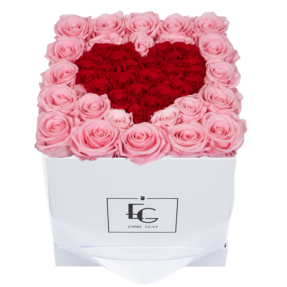 HEART SYMBOL INFINITY ROSEBOX | BRIDAL PINK & VIBRANT RED | M