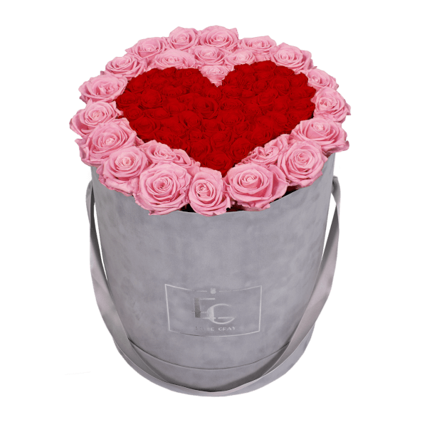 HEART SYMBOL INFINITY ROSEBOX | BRIDAL PINK & VIBRANT RED | L