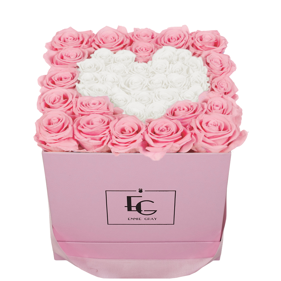 HEART SYMBOL INFINITY ROSEBOX | BRIDAL PINK & PURE WHITE | M