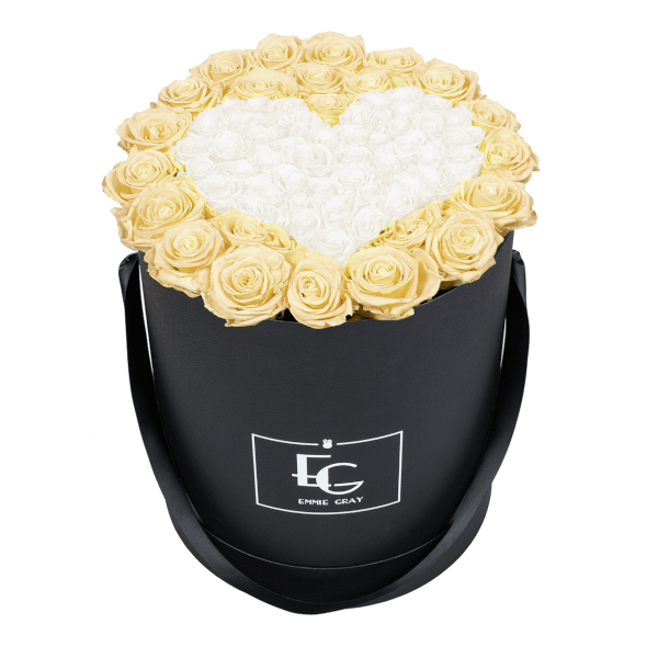 HEART SYMBOL INFINITY ROSEBOX | CHAMPAGNE & PURE WHITE | L