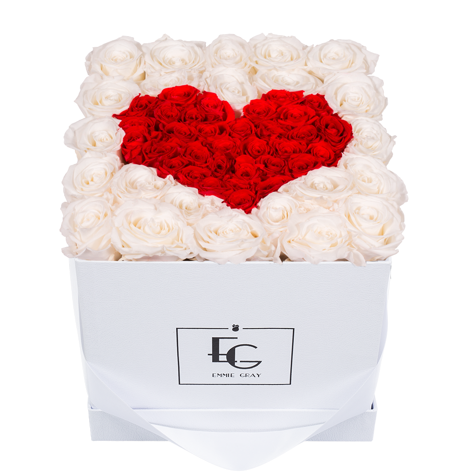 HEART SYMBOL INFINITY ROSEBOX | PURE WHITE & VIBRANT RED | M