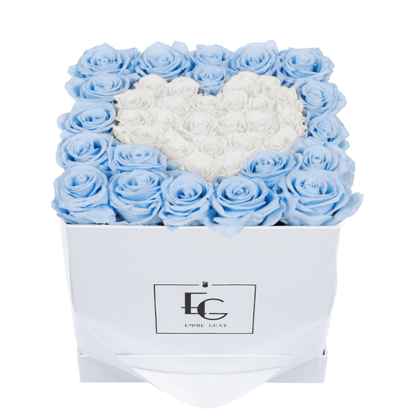 HEART SYMBOL INFINITY ROSEBOX | BABY BLUE & PURE WHITE | M