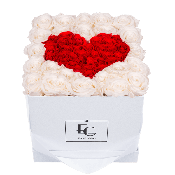 HEART SYMBOL INFINITY ROSEBOX | PURE WHITE & VIBRANT RED | M