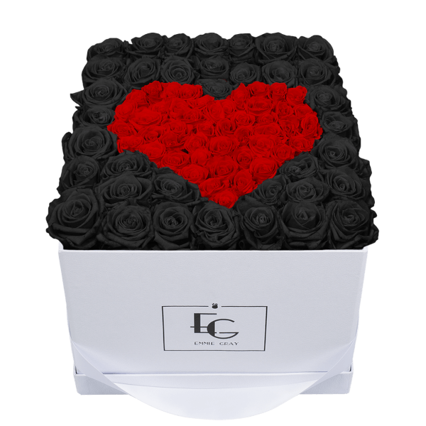 HEART SYMBOL INFINITY ROSEBOX | BLACK BEAUTY & VIBRANT RED | L