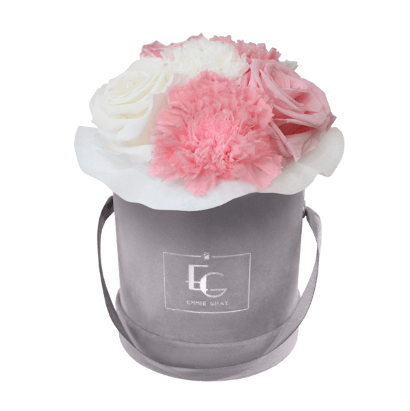 SPLENDID CARNATION MIX INFINITY ROSEBOX | BRIDAL PINK & PURE WHITE | XS