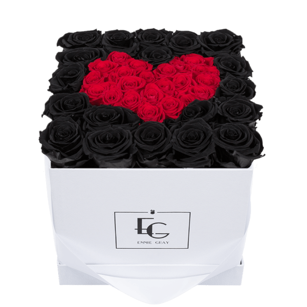 HEART SYMBOL INFINITY ROSEBOX | BLACK BEAUTY & VIBRANT RED | M