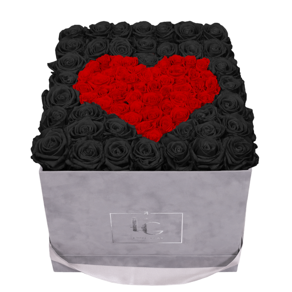 HEART SYMBOL INFINITY ROSEBOX | BLACK BEAUTY & VIBRANT RED | L