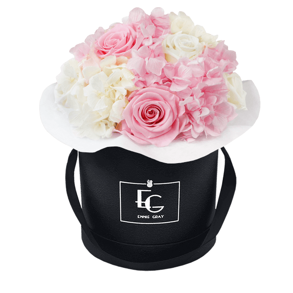 Splendid Hydrangea Mix Infinity Rosebox | Bridal Pink & Pure White | S