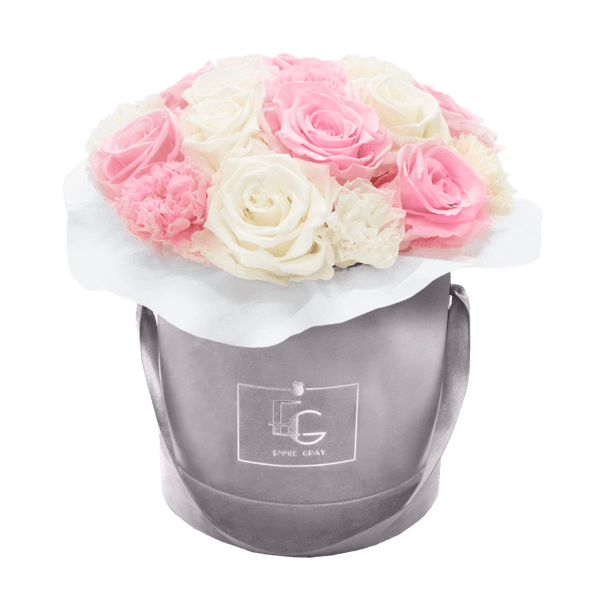 SPLENDID CARNATION MIX INFINITY ROSEBOX | BRIDAL PINK & PURE WHITE | S